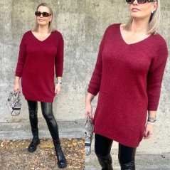 Burgundy červený heboučký dlouhý svetr/ šaty MELANY