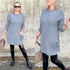 Tmavě šedý dlouhý svetr / šaty TASSY