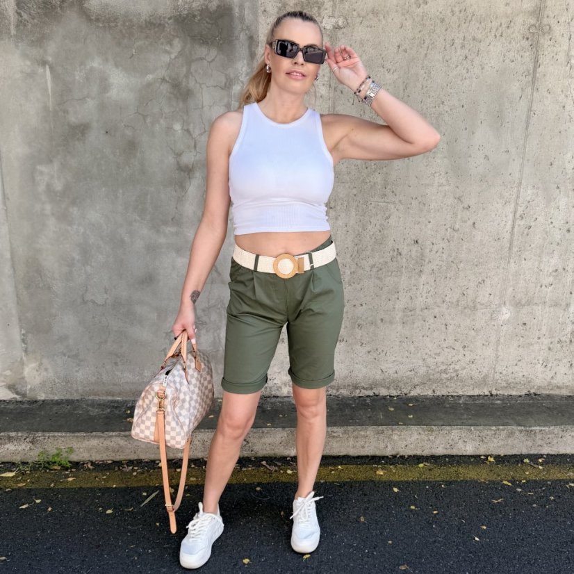 Khaki bermudy s elastickým páskem RIVIERA