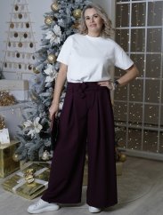Švestkově fialové široké kalhoty s páskem LUX PALAZZO
