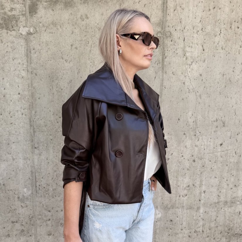 Čokoládově hnědý koženkový trendy kabátek LUX CELINA