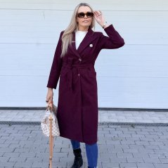 Burgundy červený delší flaušový kabát FEMME