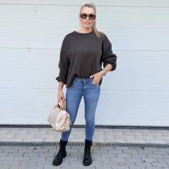 Čokoládově hnědá prémiová mikina s béžovým nápisem DOG MOM
