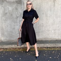Černé dlouhé trendy košilové šaty s vázáním CELESTE