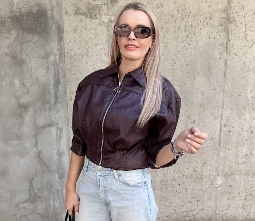 Burgundy červená koženková trendy bunda LUX BROOKLYN