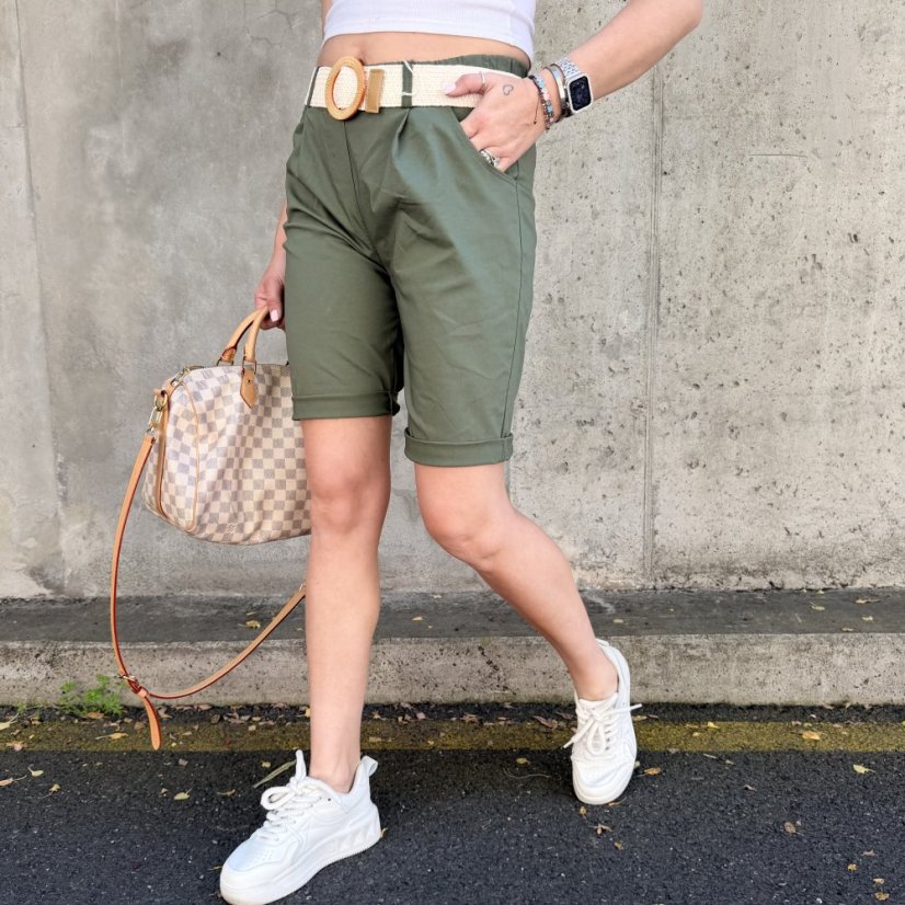 Khaki bermudy s elastickým páskem RIVIERA