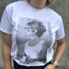 Bílé bavlněné tričko s potiskem SUNGLASSES GIRL