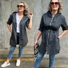 Tmavě šedá plátěná delší bunda TRISHE