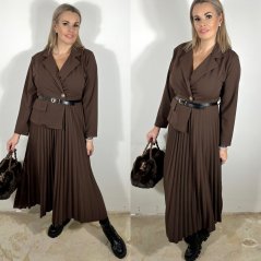 Čokoládově hnědé dlouhé plisé šaty LUX CLASSY
