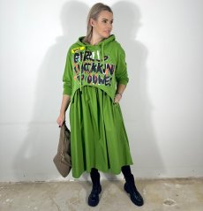 Zelené dlouhé kombinované mikinové šaty FLY TOUCH