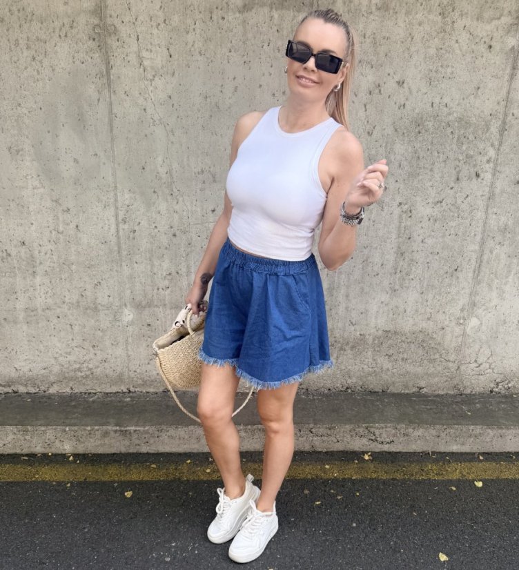 Modré džínové kraťasy FRINGE DENIM
