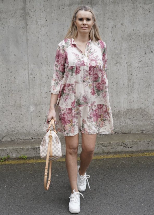 Krémové boho šaty s bordó květy BOHO BLOOM
