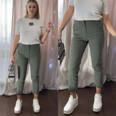 Khaki elastické trendy kalhoty CHIC