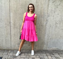 Růžové kombinované volánové šaty na širší ramínka SUNSET