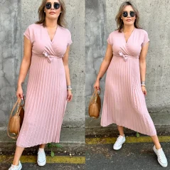 Starorůžové dlouhé plisé šaty LOOK