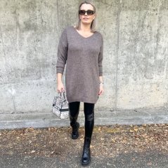 Mokka hnědý heboučký dlouhý svetr/ šaty MELANY