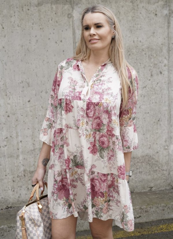 Krémové boho šaty s bordó květy BOHO BLOOM