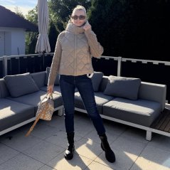 Mokka hnědá trendy bunda s pletenými rukávy KENDRA