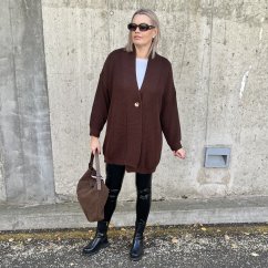 Čokoládově hnědý kardigan s knoflíkem LEONES