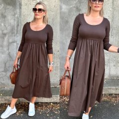 Čokoládově hnědé dlouhé kombinované šaty GETTING