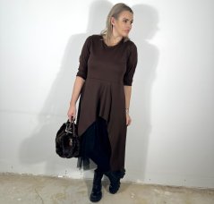 Čokoládově hnědé dlouhé kombinované šaty s tylem GRACE