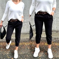 Černé kalhoty s hnědým páskem AUTUMN