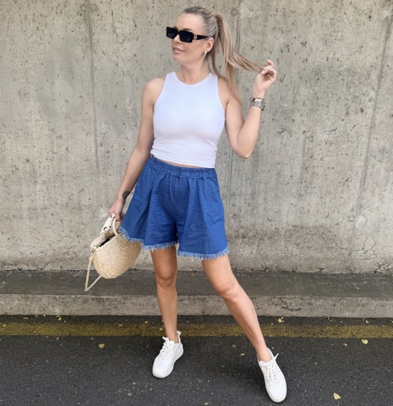 Modré džínové kraťasy FRINGE DENIM