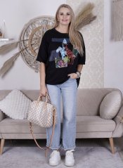 Černé dlouhé oversize tričko JUNGLE ART