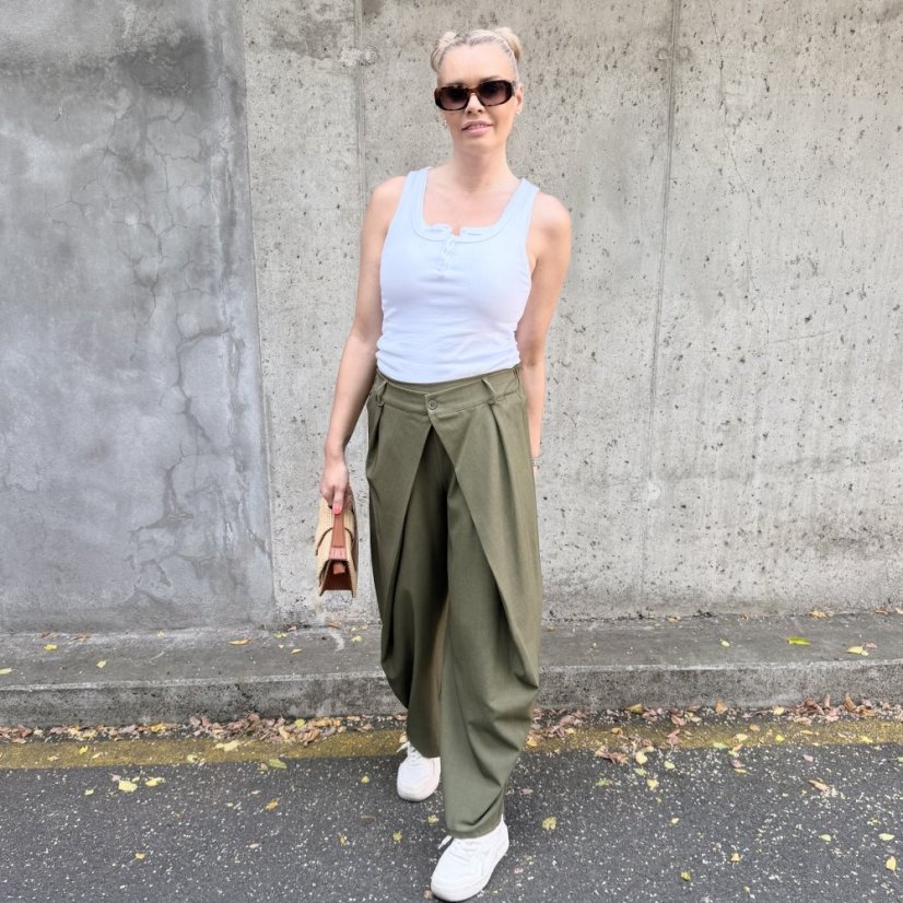 Khaki trendy kalhoty s překladem ELYSIA