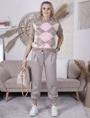 Mokka hnědý svetřík s barevným vzorem PASTEL DIAMOND