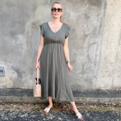 Khaki dlouhé mušelínové šaty TENESSEE