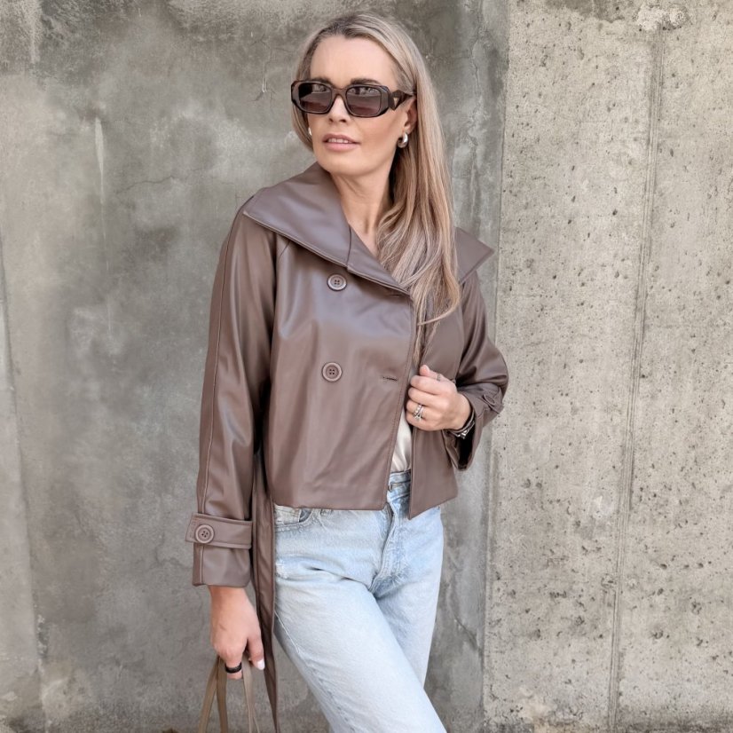 Mokka hnědý koženkový trendy kabátek LUX CELINA