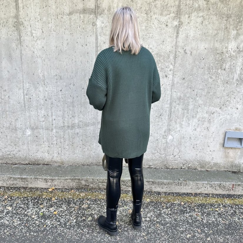 Smaragdově zelený kardigan s knoflíkem LEONES