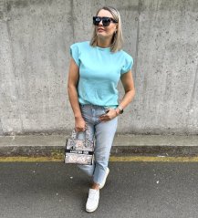 Mintové basic tričko s vycpávkami na ramenech OBSESSED