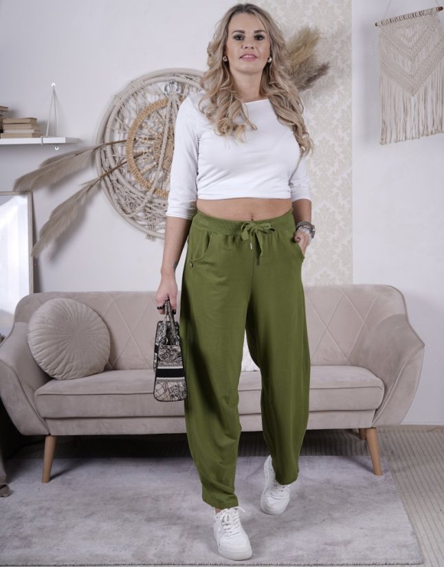 Limetkové zelené trendy balónové kalhoty ELARA LUX
