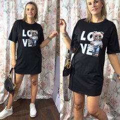 Černé bavlněné šaty s medvídkem LOVE TEDDY