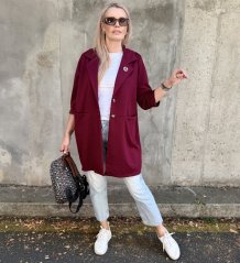 Burgundy červené delší sako / kabátek z máslového materiálu VICTORY