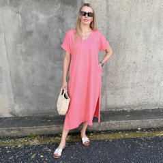 Lososové dlouhé basic bavlněné šaty SUNDAY