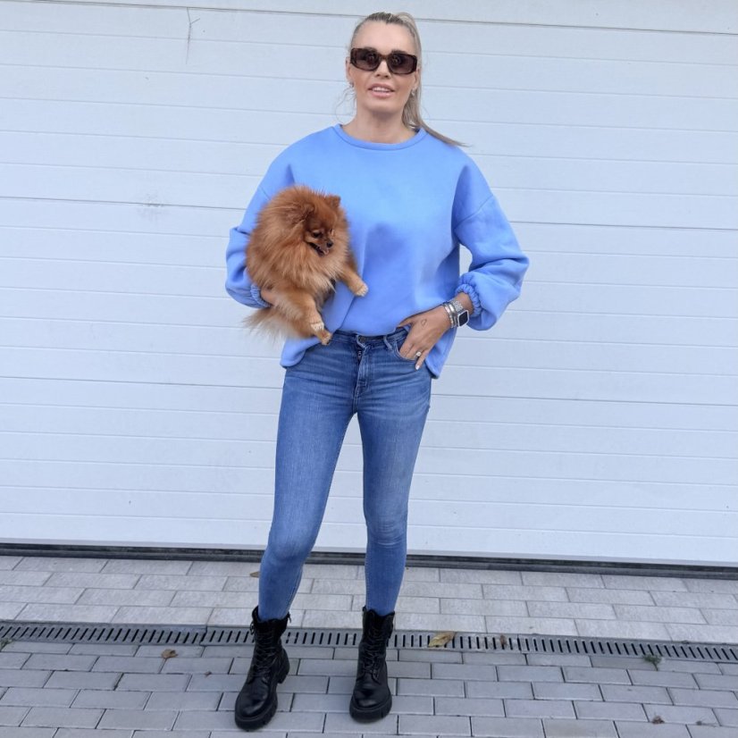 Světle modrá prémiová mikina s růžovým nápisem DOG MOM