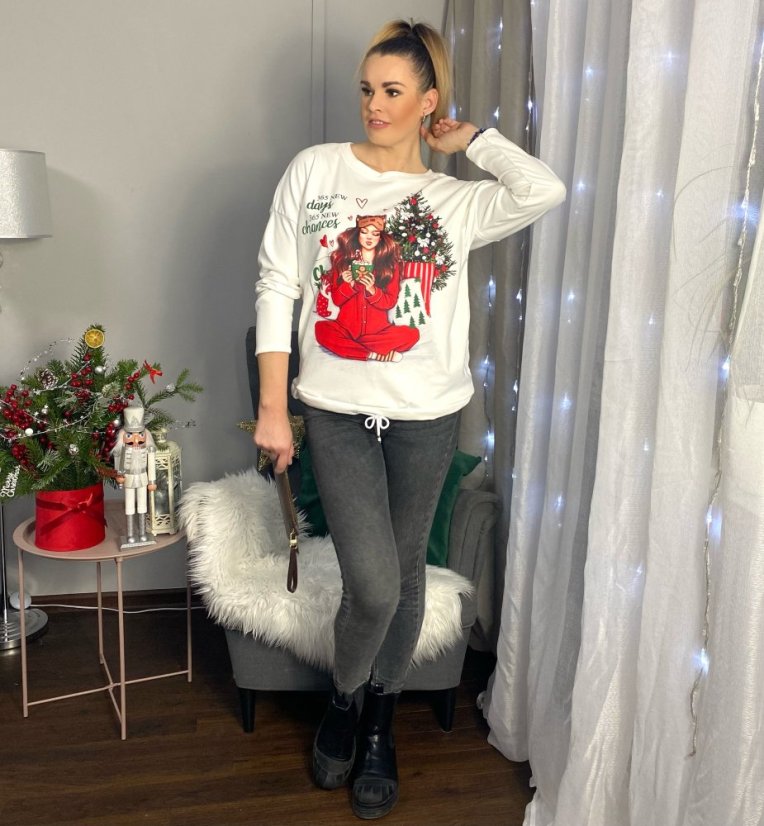 Bílá hebká Vánoční mikina XMAS PRINCESS