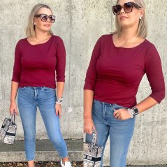 Burgundy červené basic tričko s 3/4 rukávem EDENA