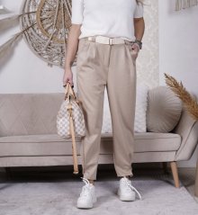 Světle mokka hnědé kalhoty z máslového materiálu s béžovým páskem ELSA