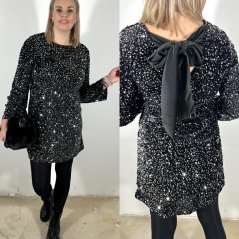 Černé celoflitrové šaty s mašlí na zádech GLITTER BOWL