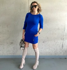 Královsky modré teplejší basic šaty FASHION