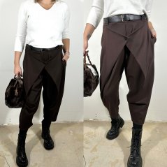 Čokoládově hnědé trendy kalhoty s páskem v 7/8 délce ARIA