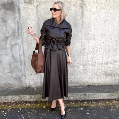 Čokoládově hnědý koženkový trendy kabátek LUX CELINA