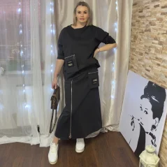 Černá souprava mikina volného střihu a dlouhá sukně ABLISHE