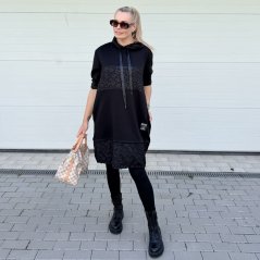 Černé kombinované šaty z máslového materiálu HOODIE ROSE