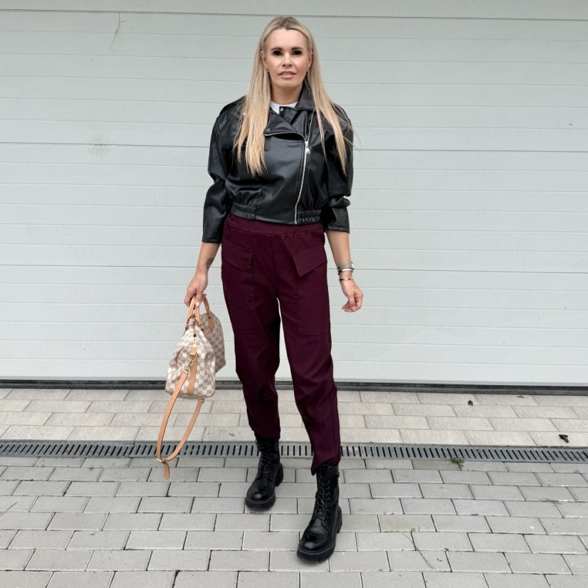 Burgundy červené elastické trendy kalhoty LUX ALORA