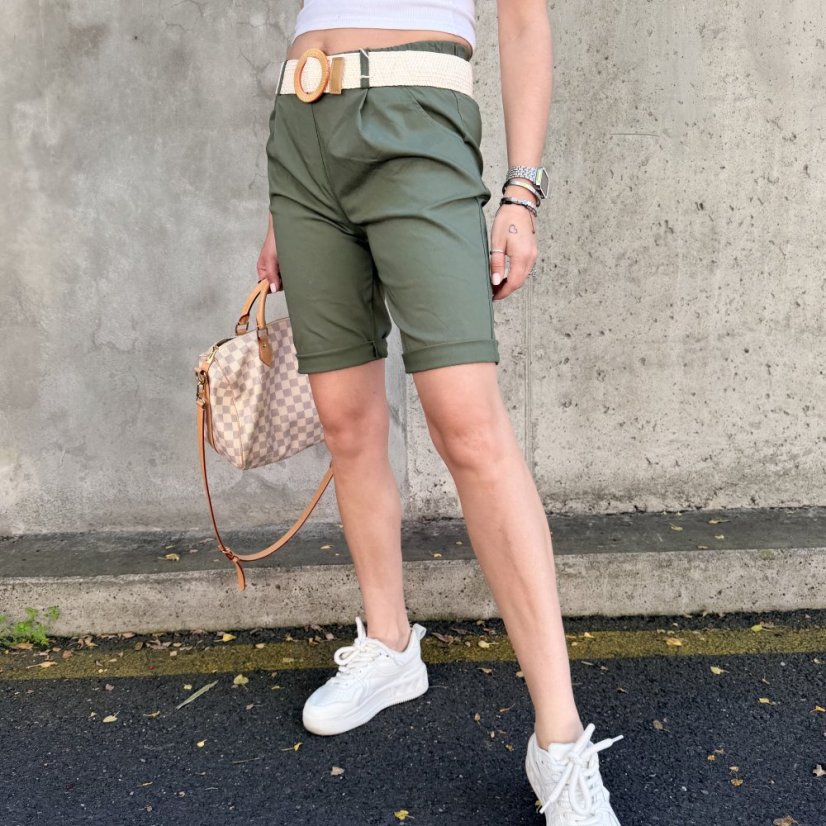 Khaki bermudy s elastickým páskem RIVIERA
